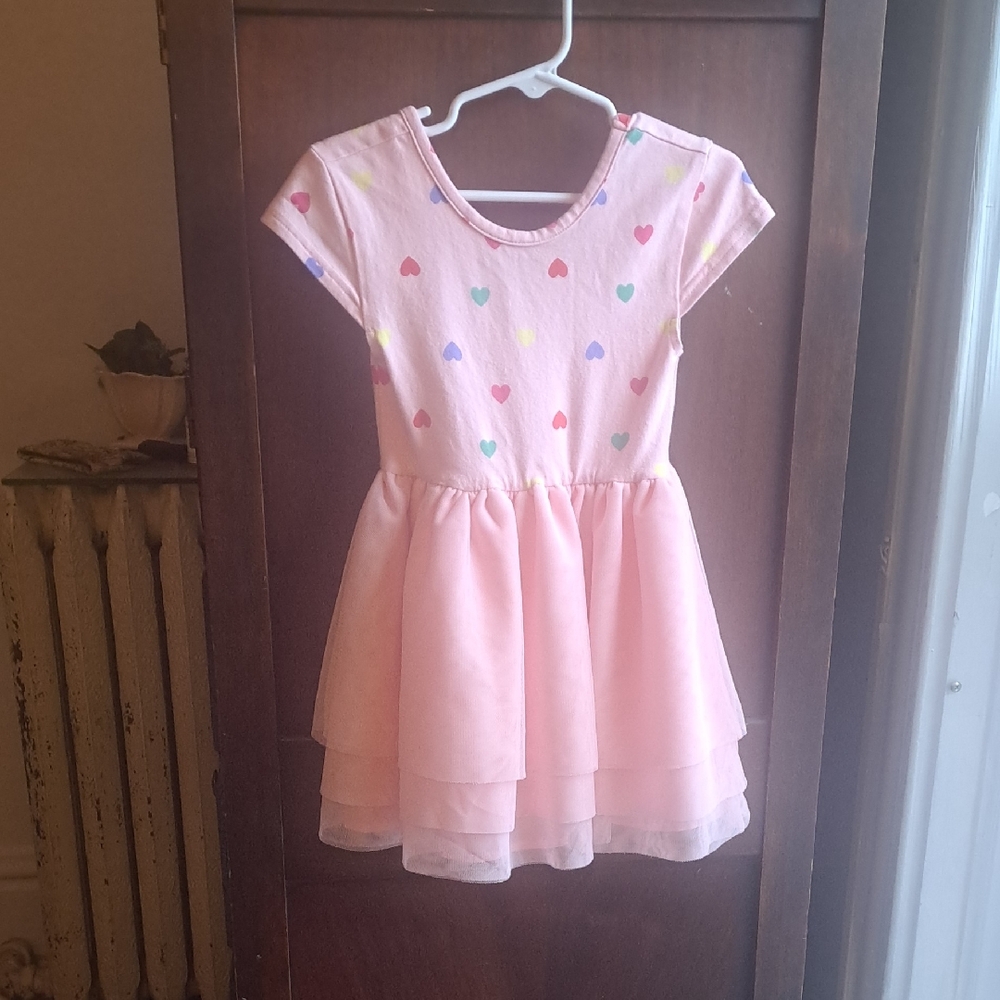 Old Navy Girls 4T Pink Hearts Cap Sleeve Tutu Dress